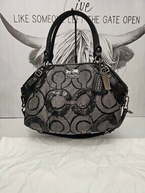 Coach Madison Sophia 15940 Black Silver Sequin Op Art Satchel